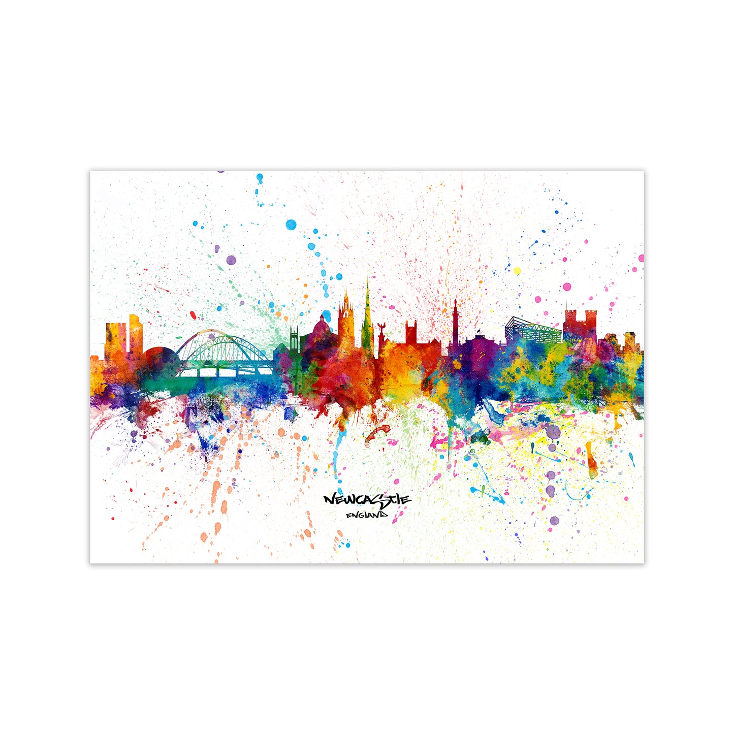 Newcastle England Skyline Splash Art Print by Michael Tompsett Print Only
