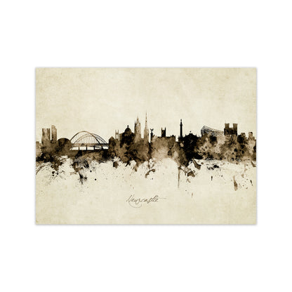 Newcastle England Skyline Vintage Art Print by Michael Tompsett Print Only
