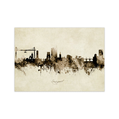 Newport Wales Skyline Vintage Art Print by Michael Tompsett Print Only