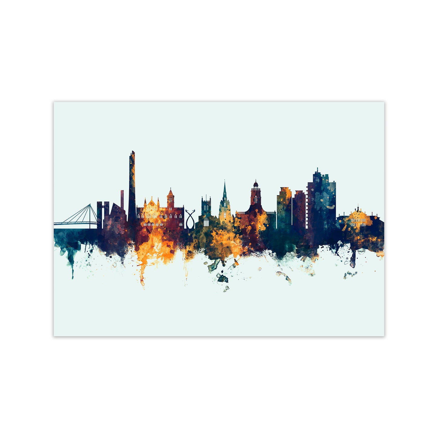 Northampton England Skyline Blue Orange Art Print by Michael Tompsett Print Only
