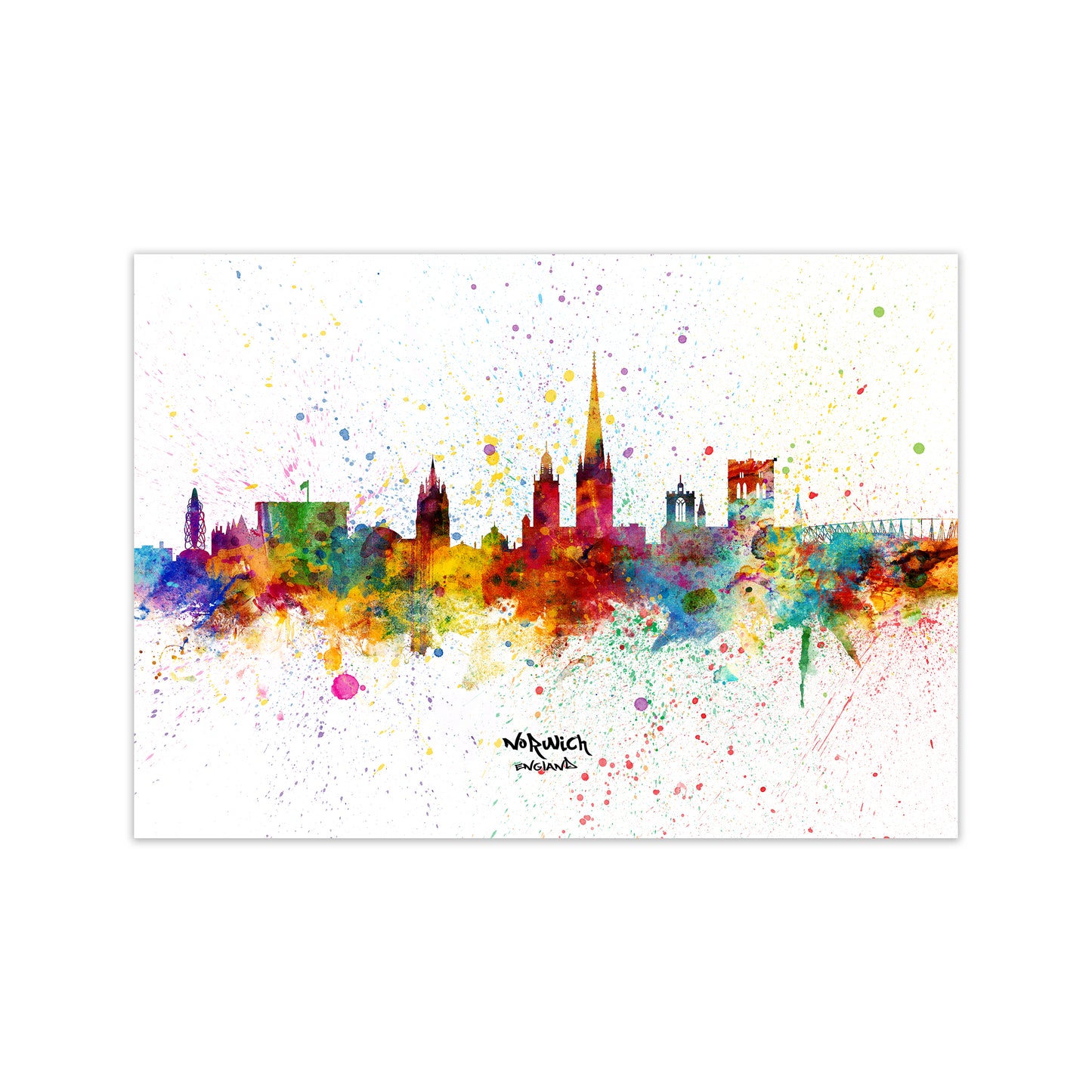 Norwich England Skyline Splash Art Print by Michael Tompsett Print Only