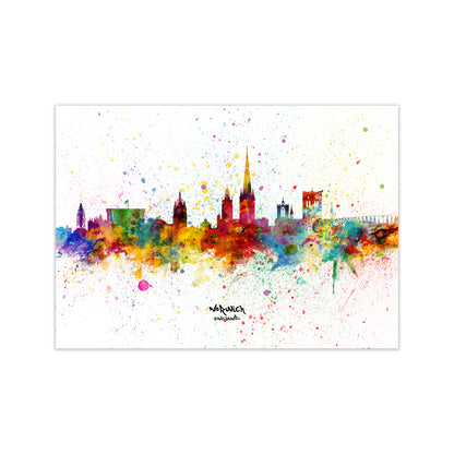 Norwich England Skyline Splash Art Print by Michael Tompsett Print Only