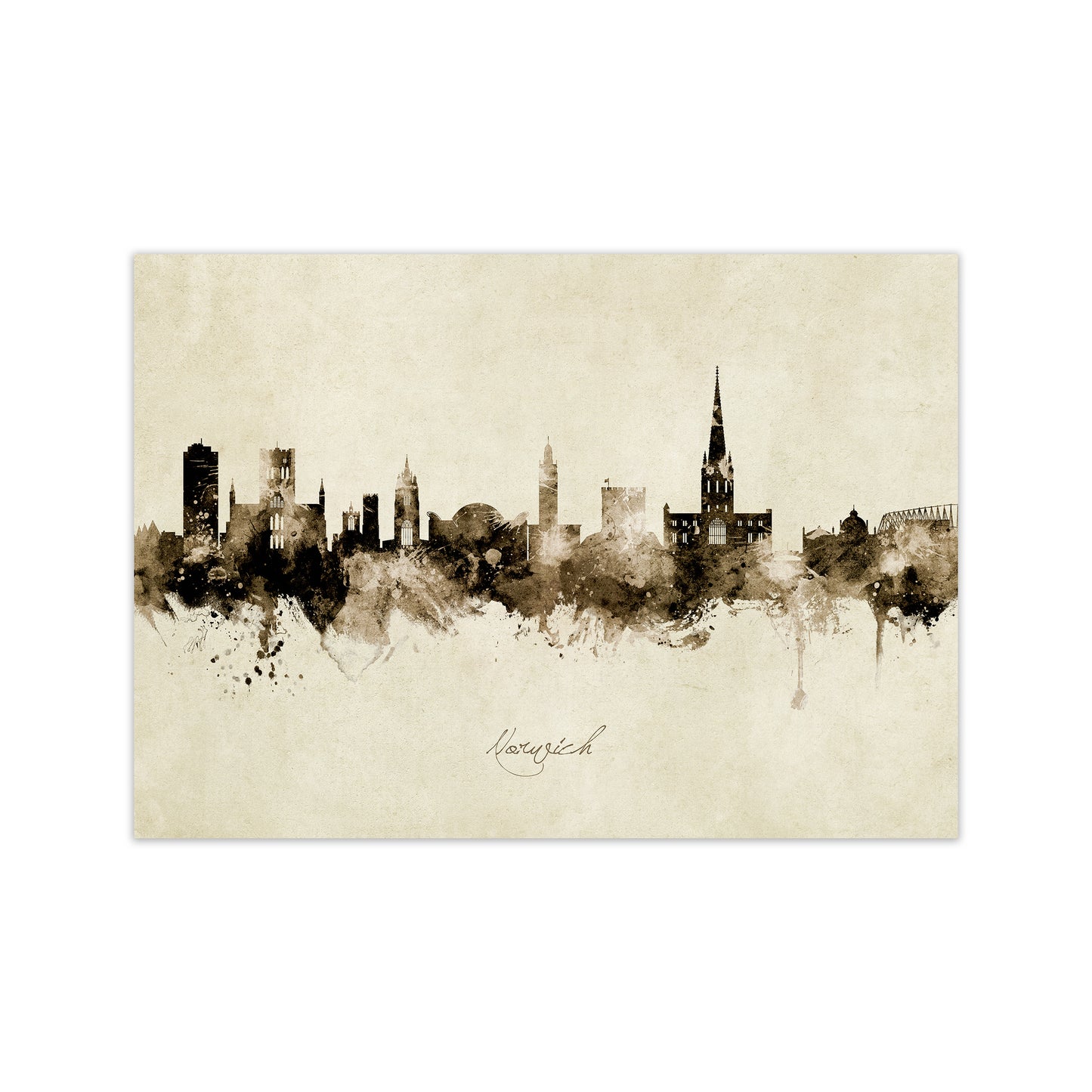 Norwich England Skyline Vintage Art Print by Michael Tompsett Print Only