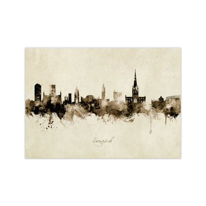 Norwich England Skyline Vintage Art Print by Michael Tompsett Print Only