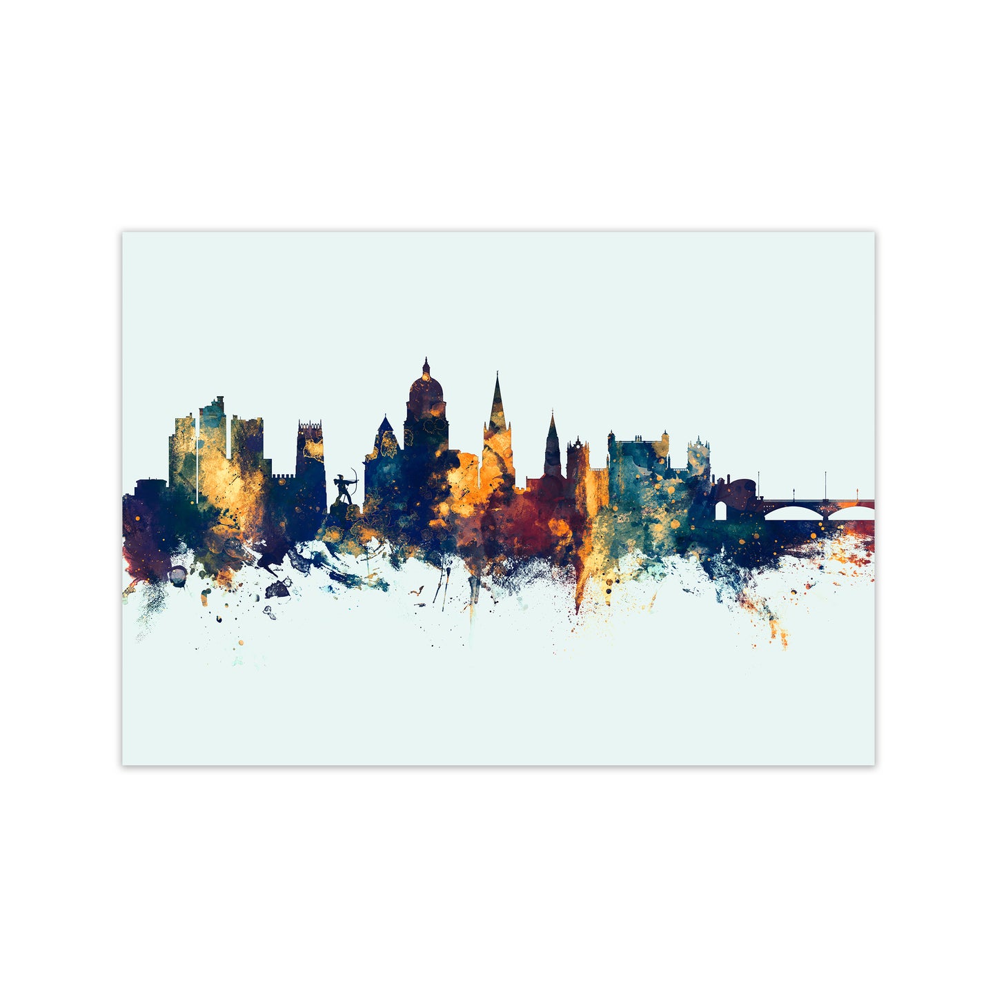 Nottingham England Skyline Blue Orange Art Print by Michael Tompsett Print Only