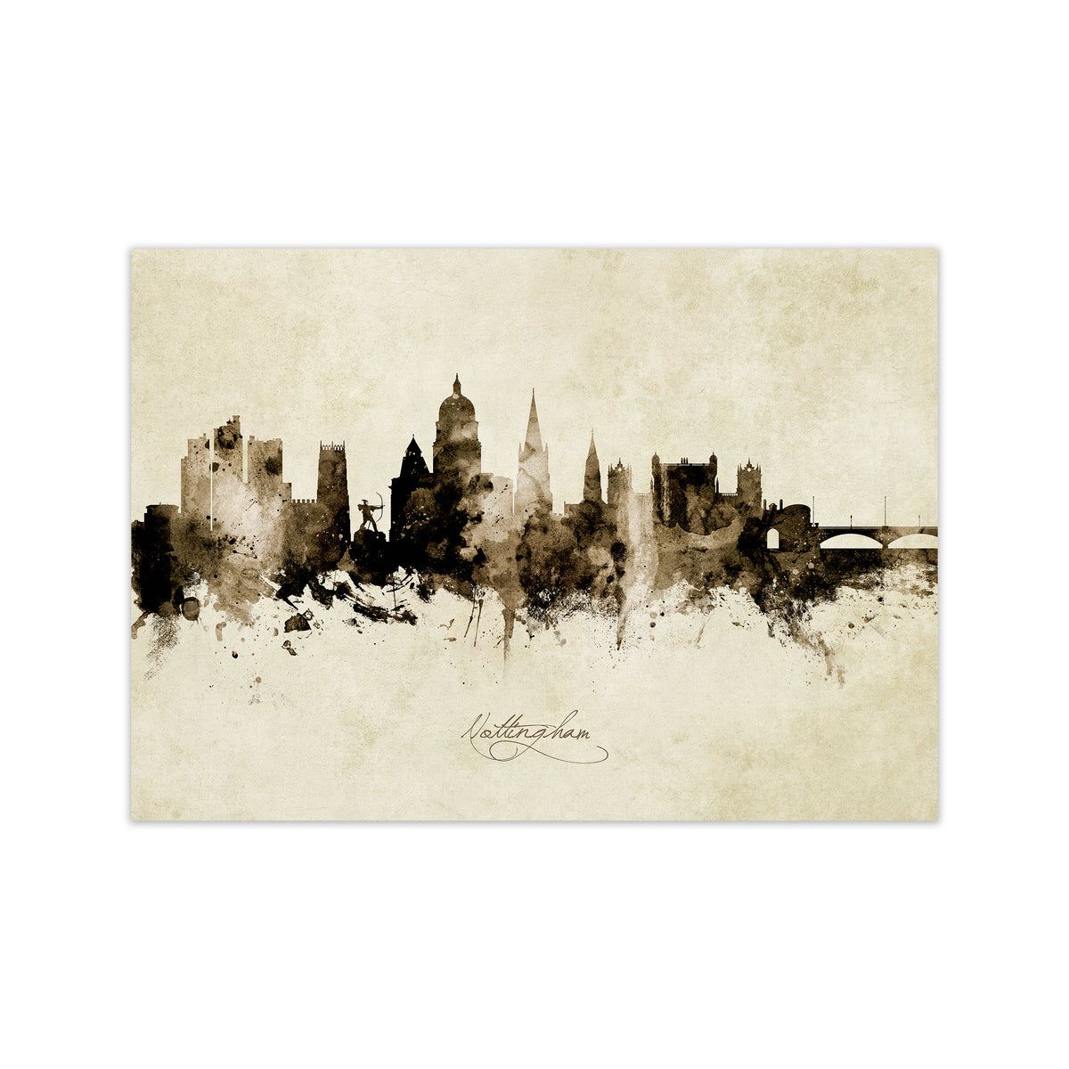 Nottingham England Skyline Vintage Art Print by Michael Tompsett Print Only