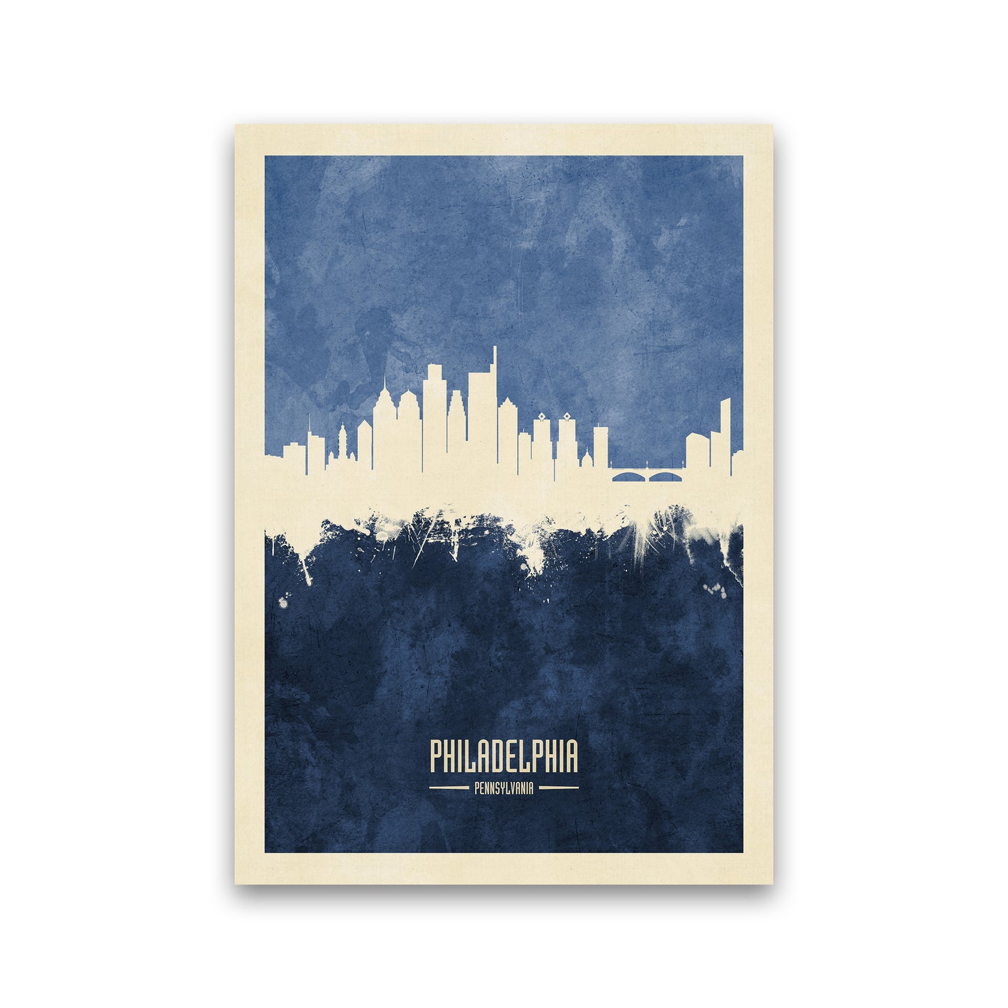Philadelphia Pennsylvania Skyline Portrait Navy Art Print by Michael Tompsett Print Only