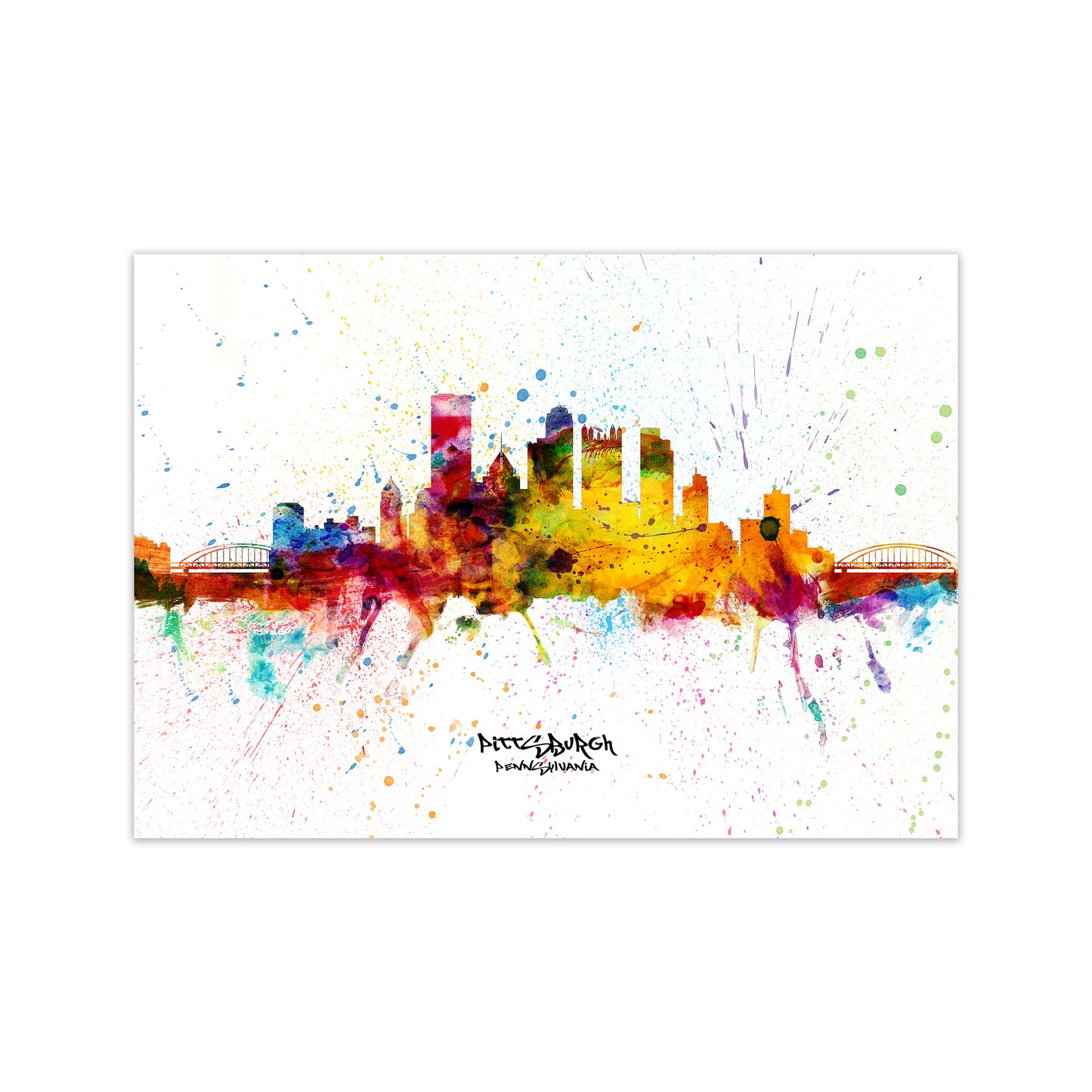 Pittsburgh Pennsylvania Skyline Splash Art Print by Michael Tompsett Print Only