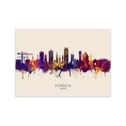 Plymouth England Skyline Autumn City Name Art Print by Michael Tompsett Print Only