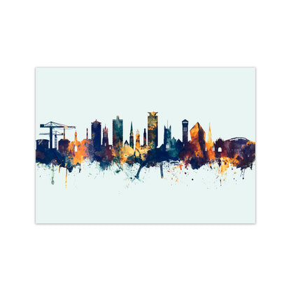 Plymouth England Skyline Blue Orange Art Print by Michael Tompsett Print Only