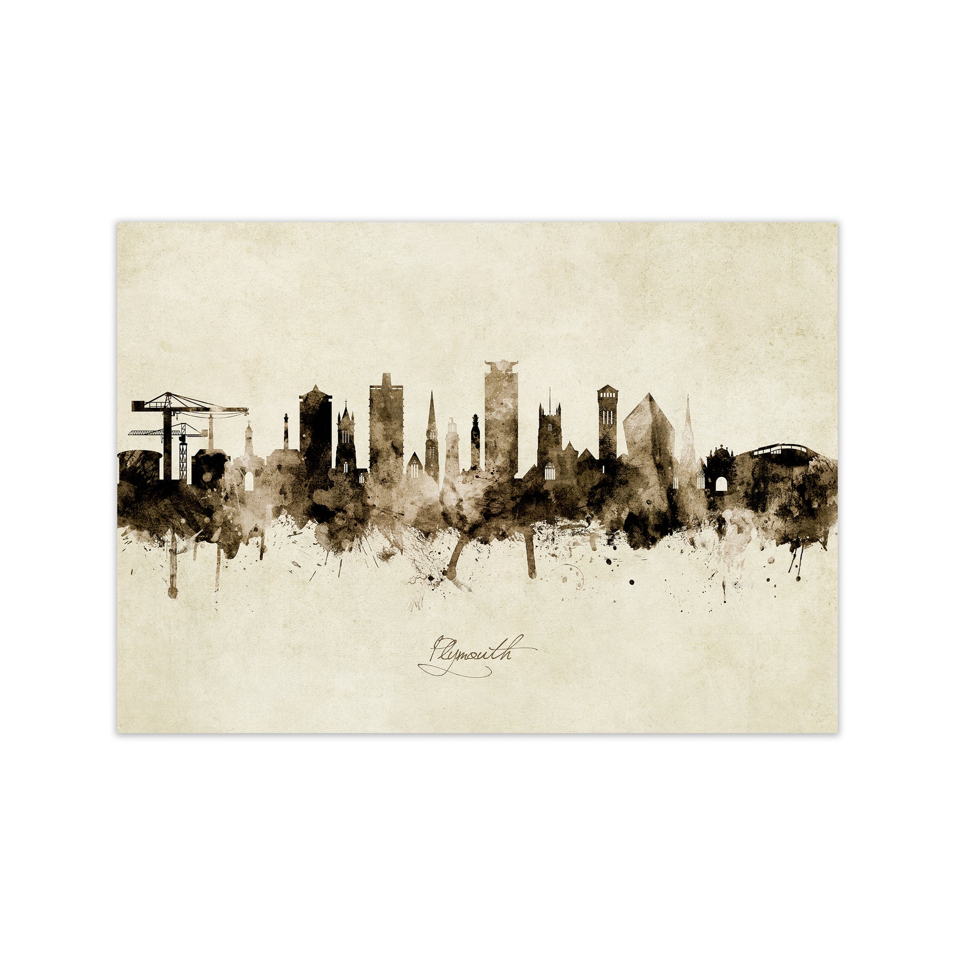 Plymouth England Skyline Vintage Art Print by Michael Tompsett Print Only