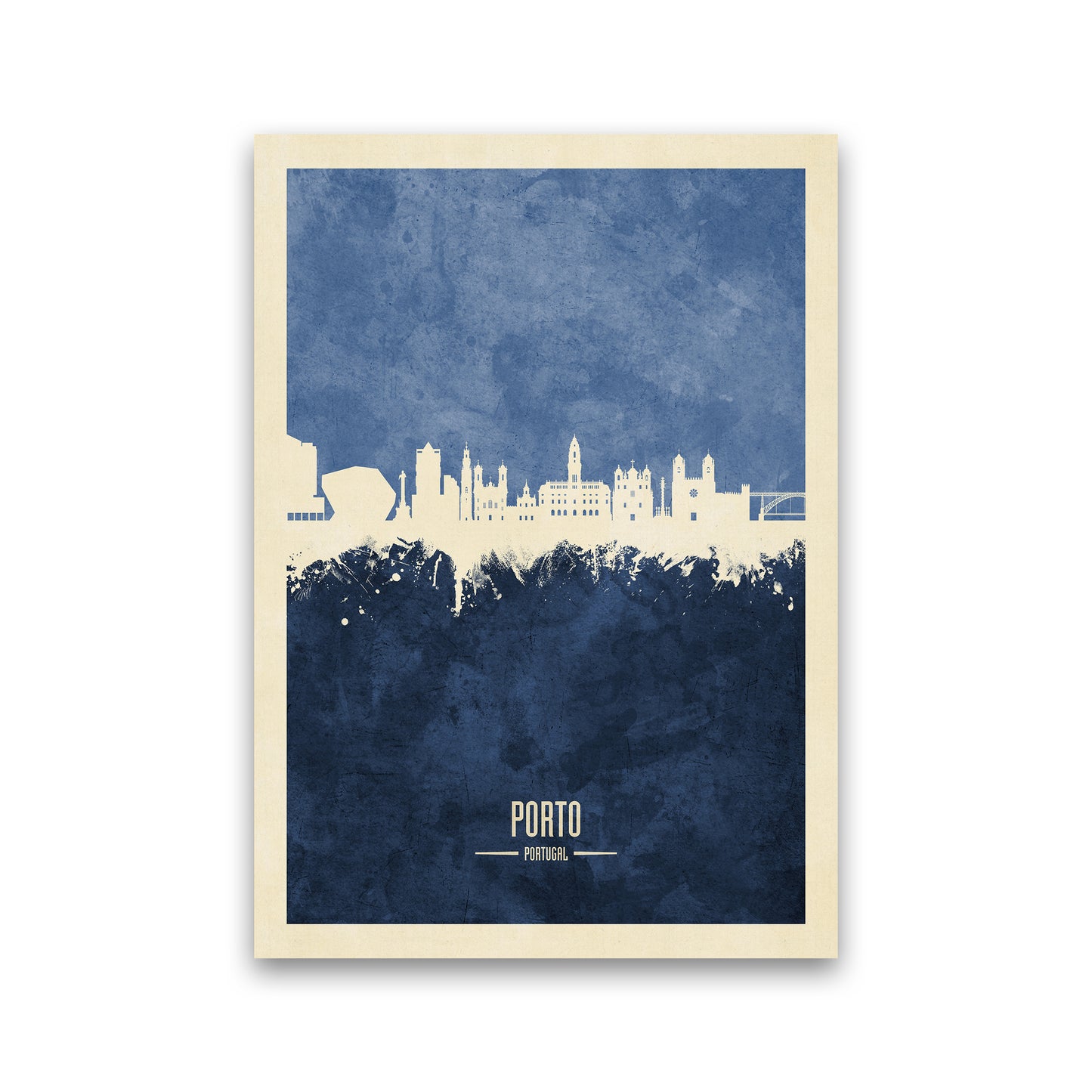 Porto Portugal Skyline Portrait Navy Art Print by Michael Tompsett Print Only