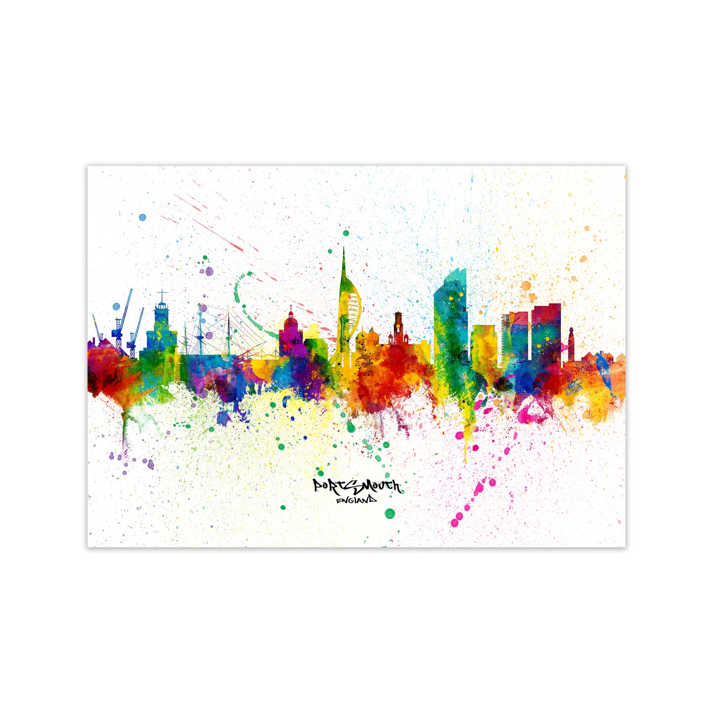 Portsmouth England Skyline Splash Art Print by Michael Tompsett Print Only