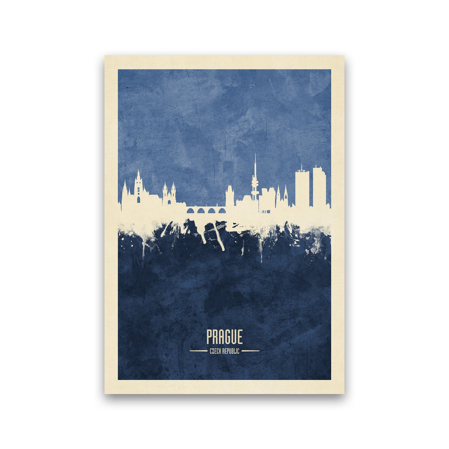 Prague Czech Republic Skyline Portrait Navy Art Print by Michael Tompsett Print Only