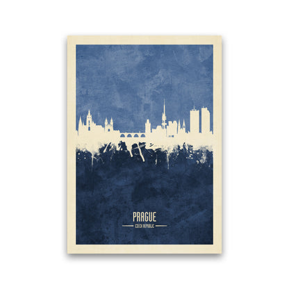 Prague Czech Republic Skyline Portrait Navy Art Print by Michael Tompsett Print Only