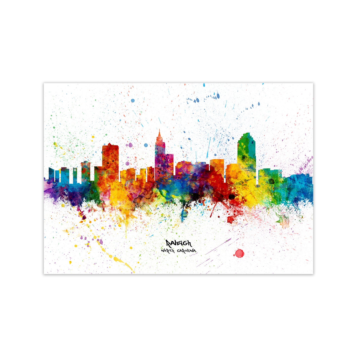 Raleigh North Carolina Skyline Splash Art Print by Michael Tompsett Print Only