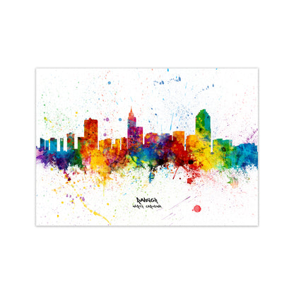 Raleigh North Carolina Skyline Splash Art Print by Michael Tompsett Print Only
