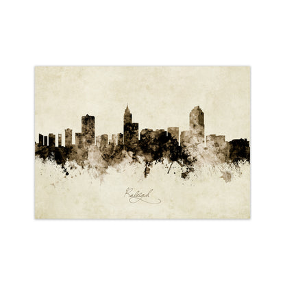 Raleigh North Carolina Skyline Vintage Art Print by Michael Tompsett Print Only
