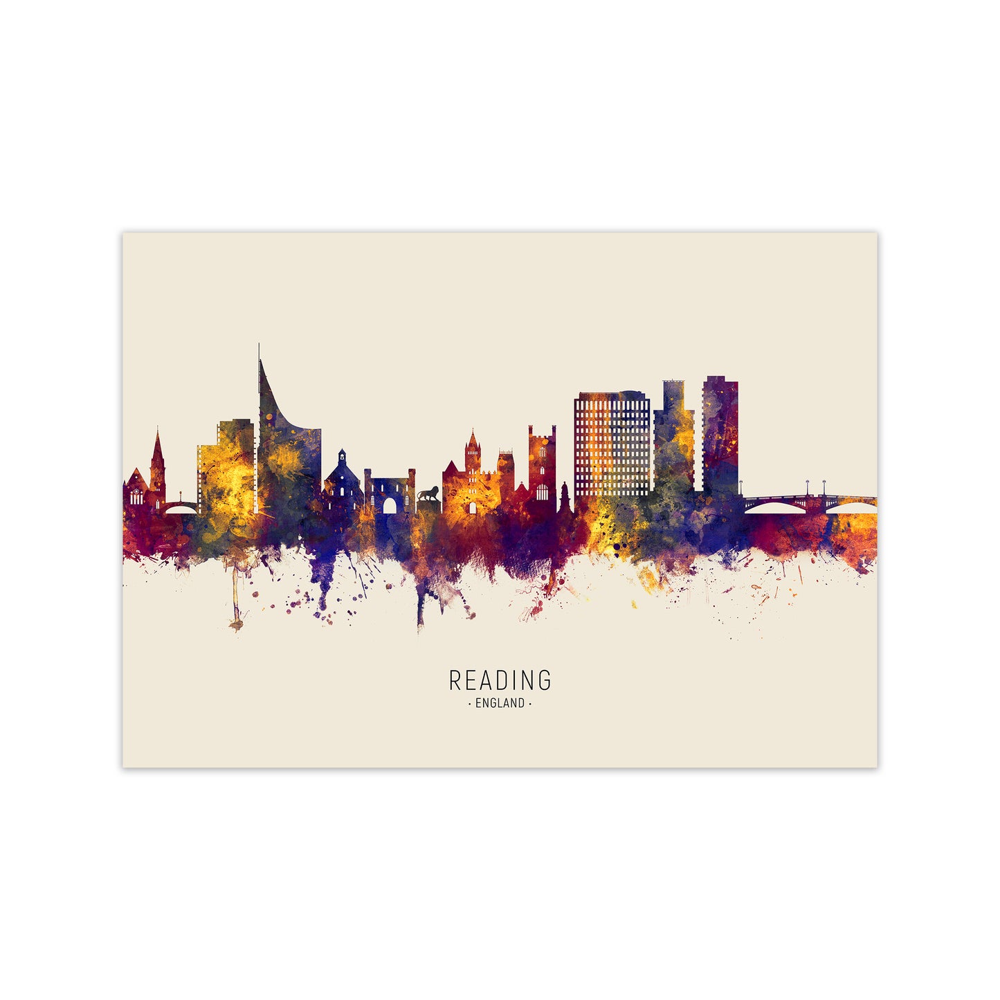 Reading England Skyline Autumn City Name Art Print by Michael Tompsett Print Only