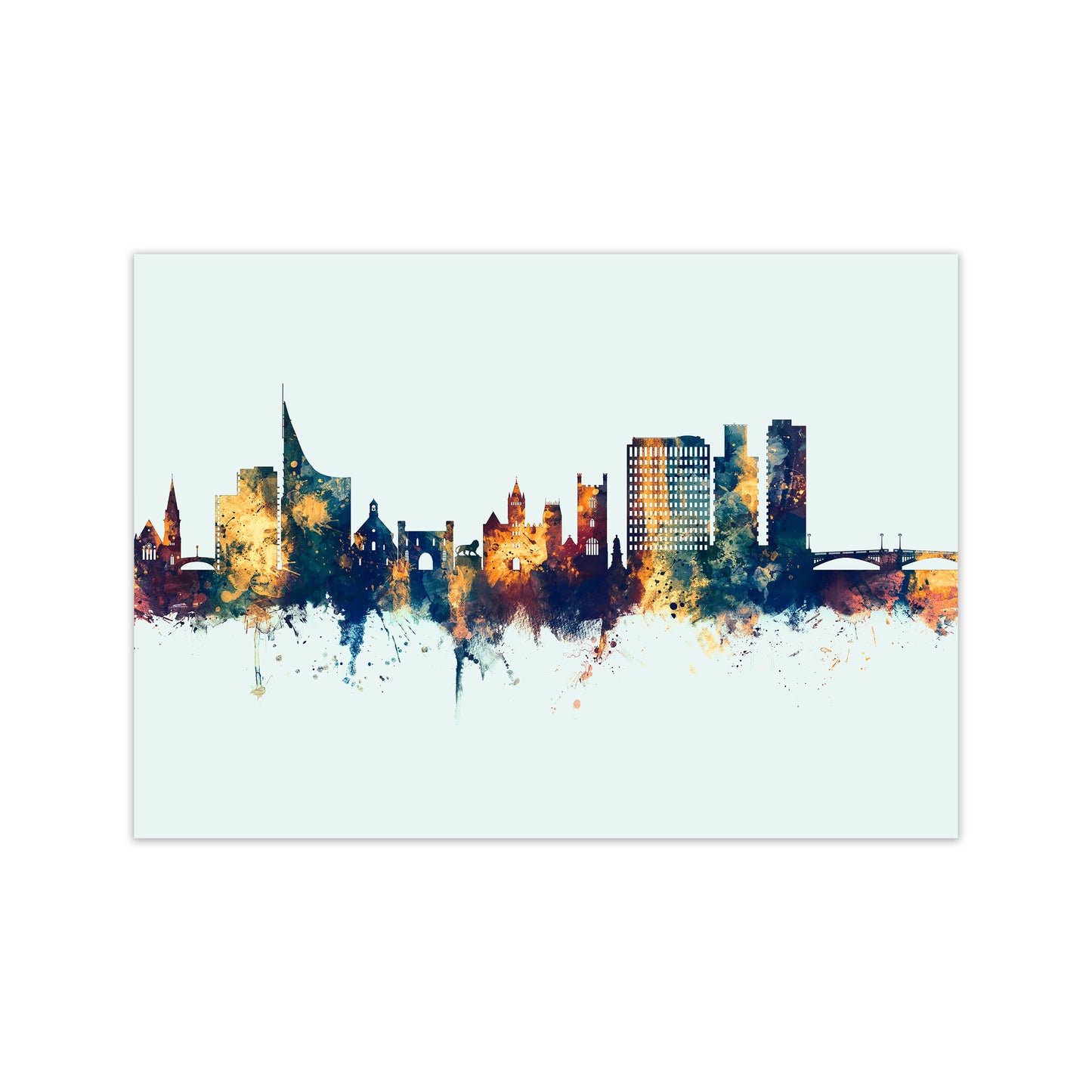 Reading England Skyline Blue Orange Art Print by Michael Tompsett Print Only