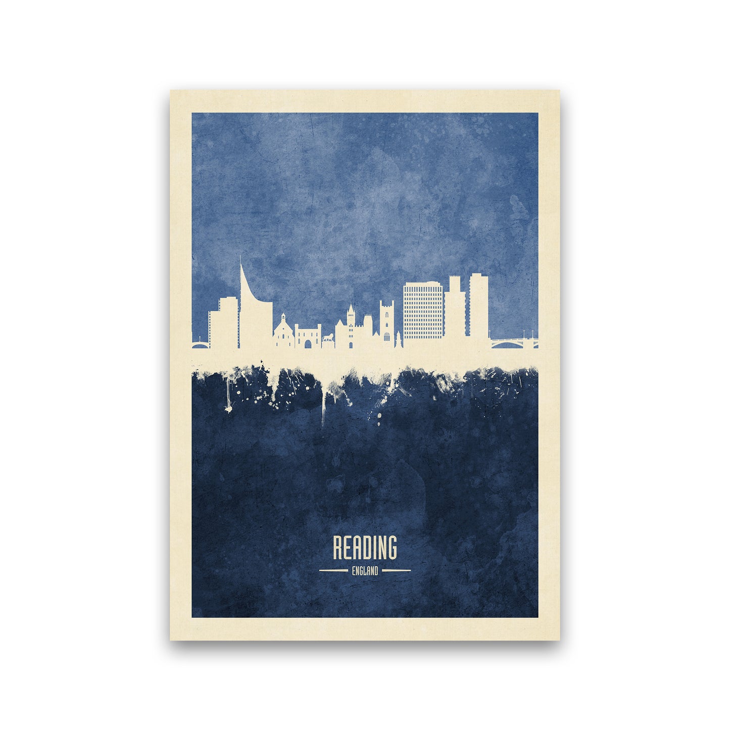 Reading England Skyline Portrait Navy Art Print by Michael Tompsett Print Only