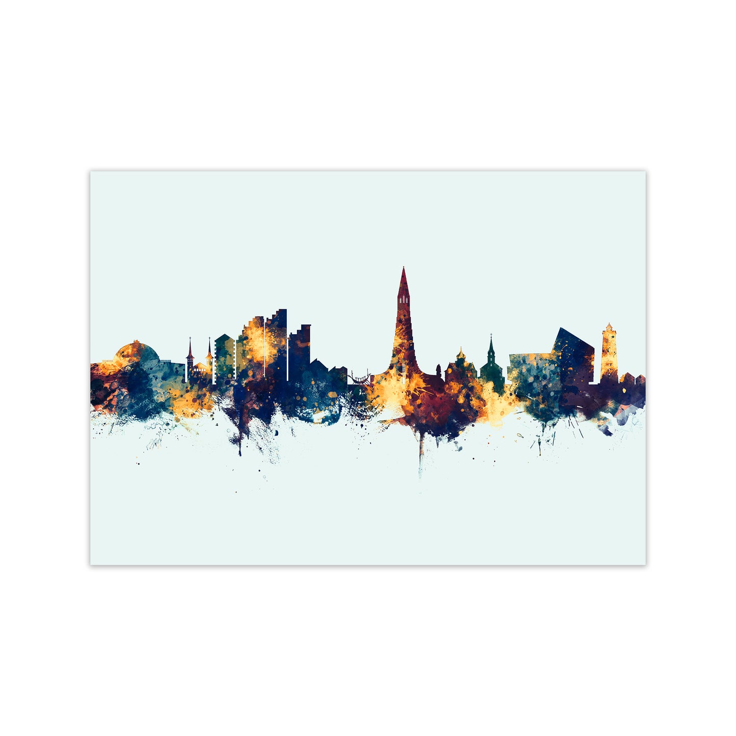 Reykjavik Iceland Skyline Blue Orange Art Print by Michael Tompsett Print Only