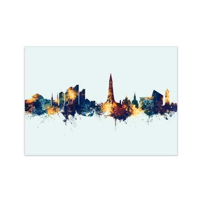 Reykjavik Iceland Skyline Blue Orange Art Print by Michael Tompsett Print Only