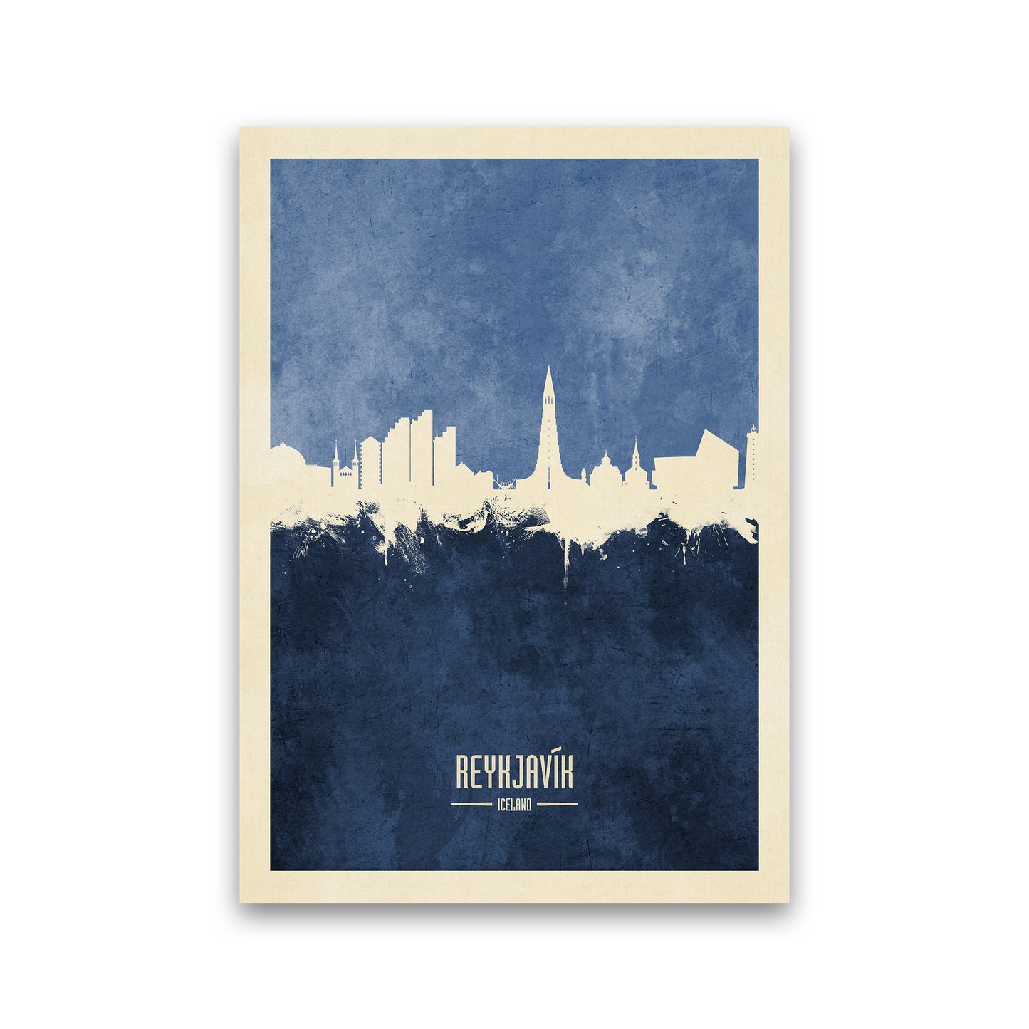 Reykjavik Iceland Skyline Portrait Navy Art Print by Michael Tompsett Print Only