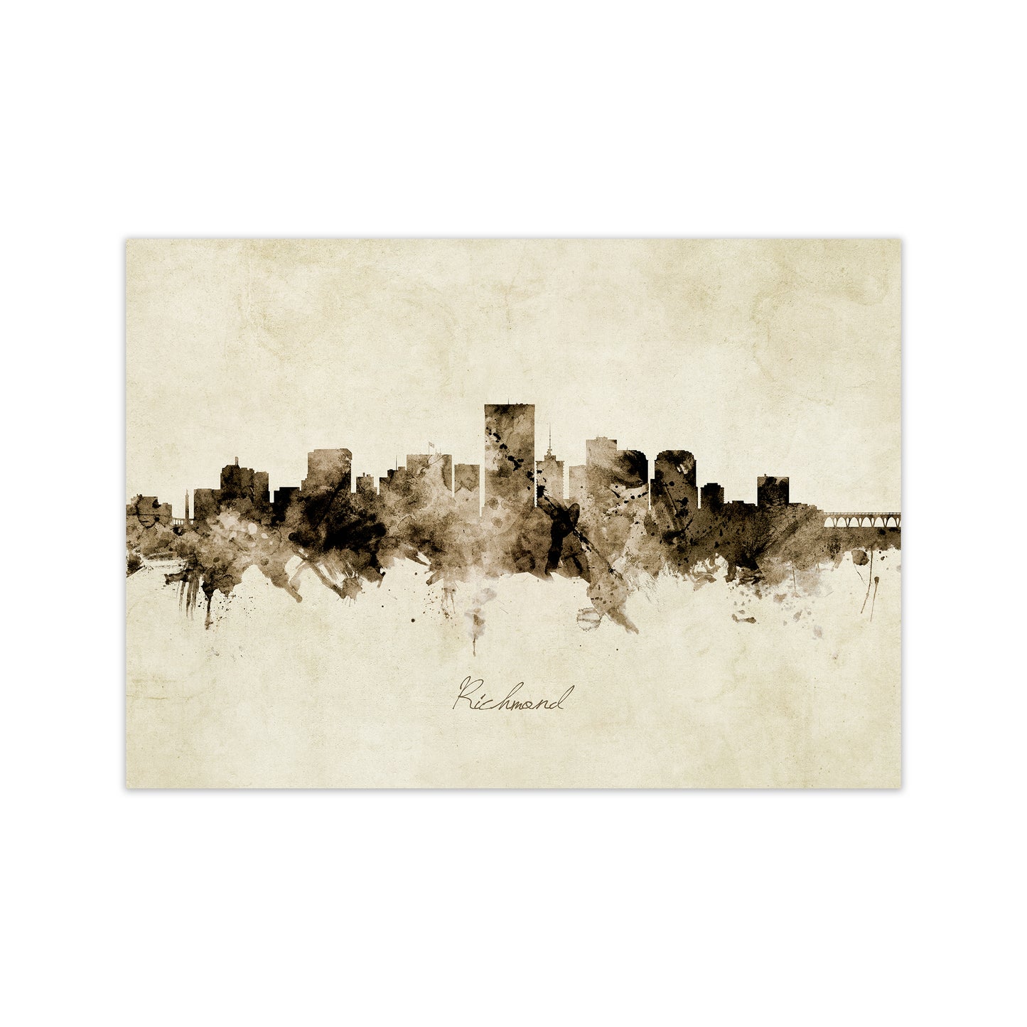 Richmond Virginia Skyline Vintage Art Print by Michael Tompsett Print Only