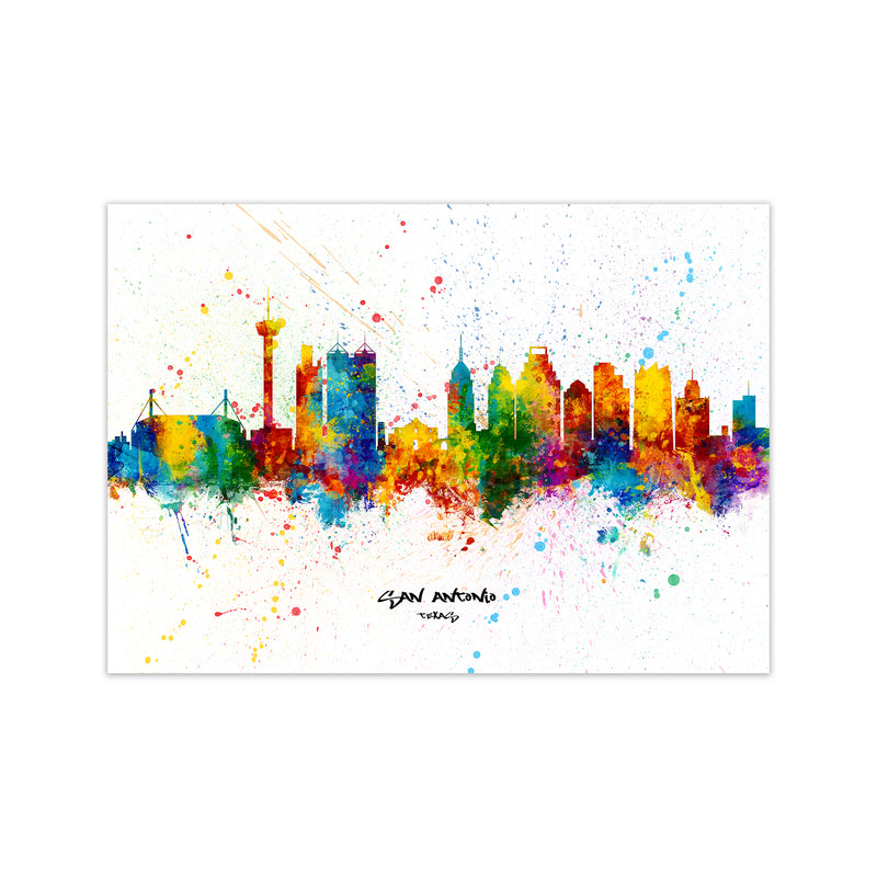San Antonio Texas Skyline Splash Art Print by Michael Tompsett Print Only