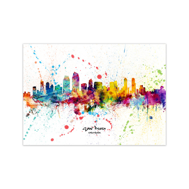 San Diego California Skyline Splash Art Print by Michael Tompsett Print Only
