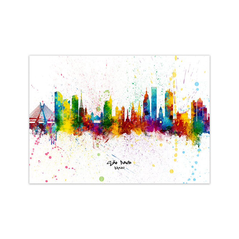 Sao Paulo Brazil Skyline Splash Art Print by Michael Tompsett Print Only