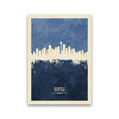 Seattle Washington Skyline Portrait Navy Art Print by Michael Tompsett Print Only