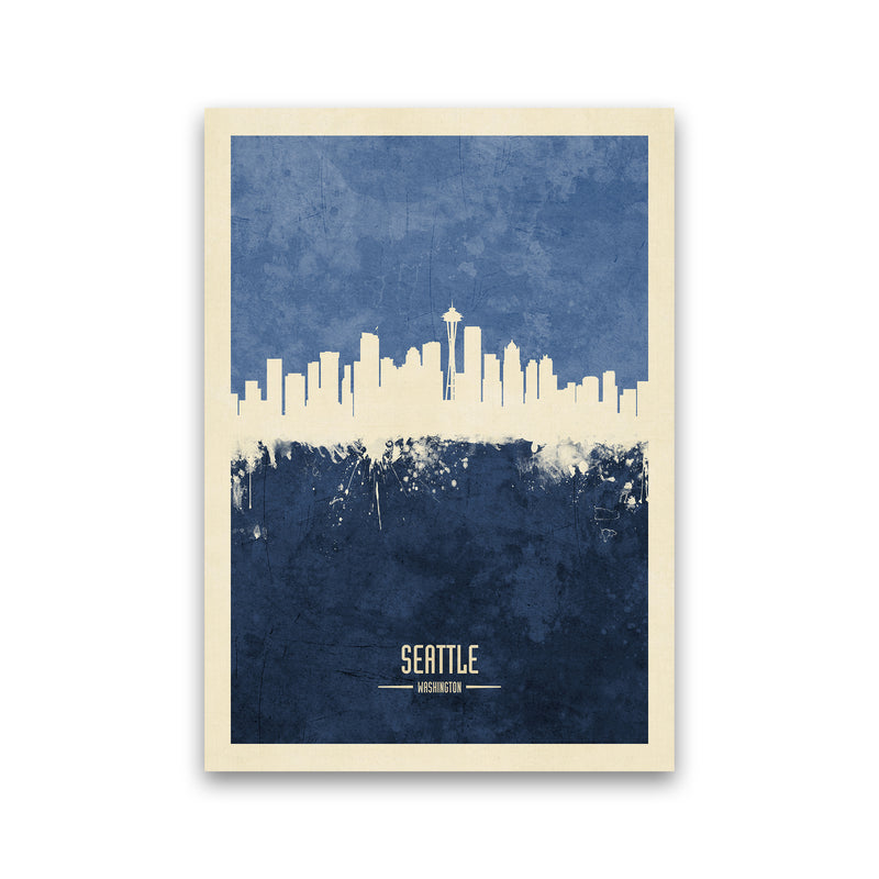 Seattle Washington Skyline Portrait Navy Art Print by Michael Tompsett Print Only