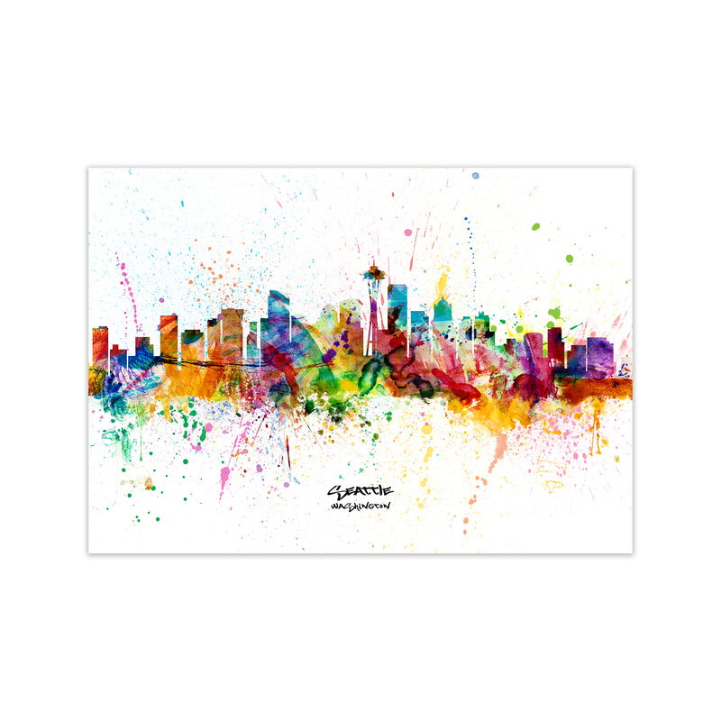 Seattle Washington Skyline Splash Art Print by Michael Tompsett Print Only