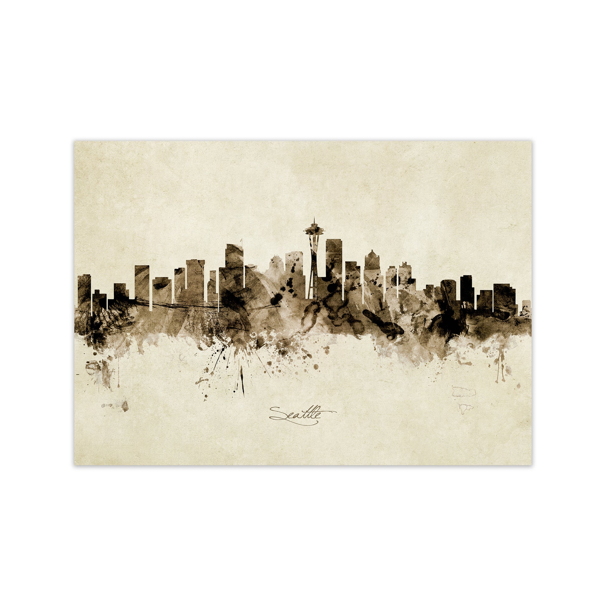 Seattle Washington Skyline Vintage Art Print by Michael Tompsett Print Only