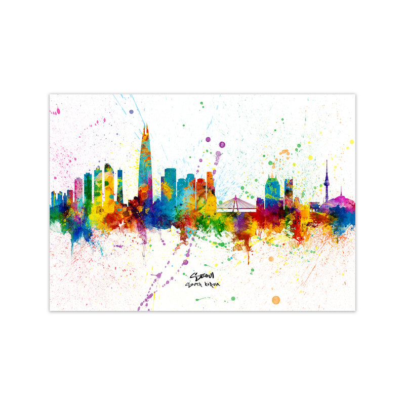 Seoul South Korea Skyline Splash Art Print by Michael Tompsett Print Only