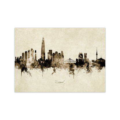 Seoul South Korea Skyline Vintage Art Print by Michael Tompsett Print Only