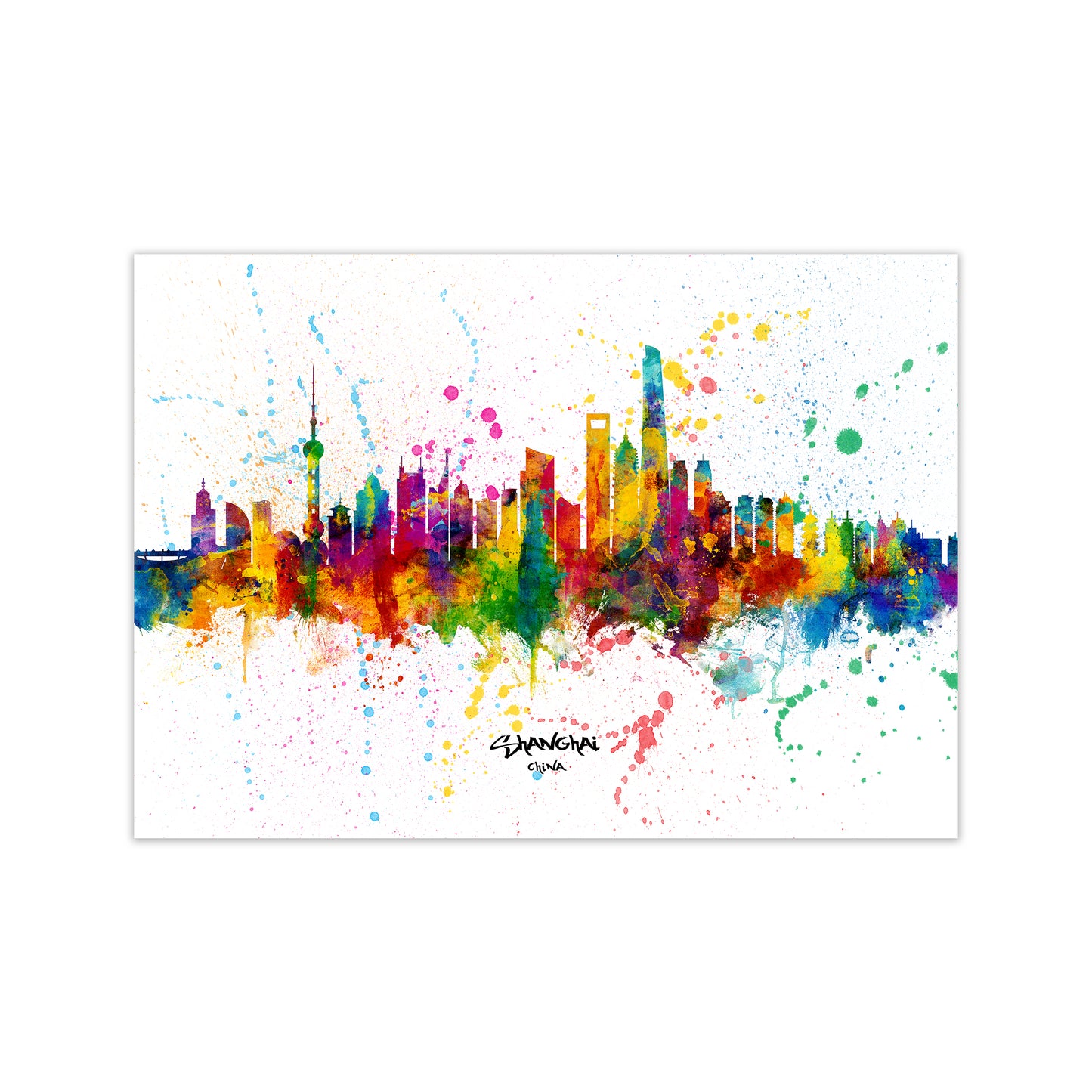 Shanghai China Skyline Splash Art Print by Michael Tompsett Print Only
