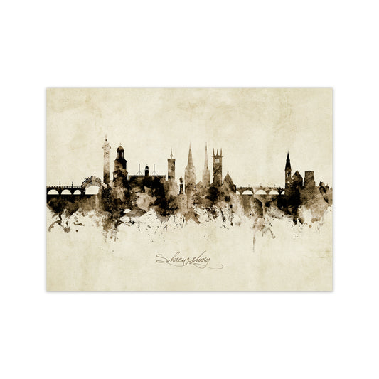 Shrewsbury England Skyline Vintage Art Print by Michael Tompsett Print Only