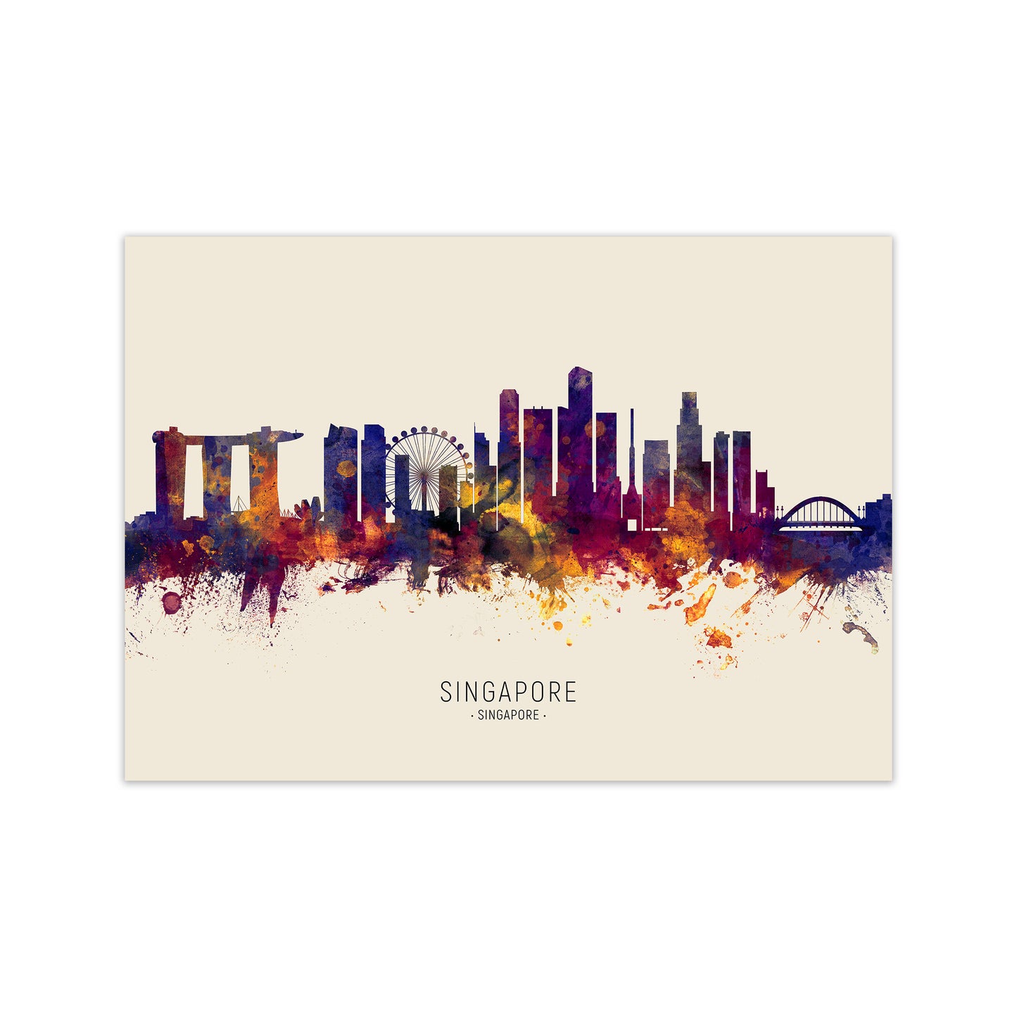 Singapore Singapore Skyline Autumn City Name Art Print by Michael Tompsett Print Only