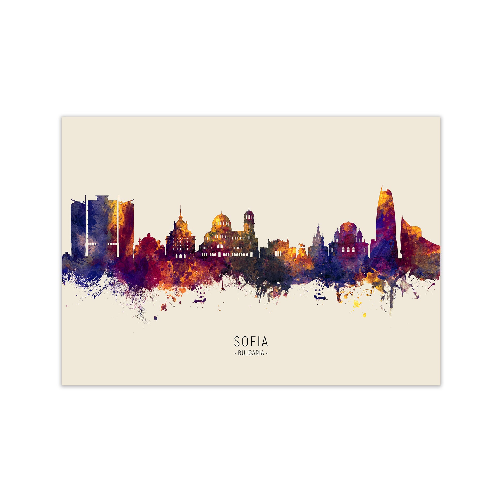 Sofia Bulgaria Skyline Autumn City Name Art Print by Michael Tompsett Print Only