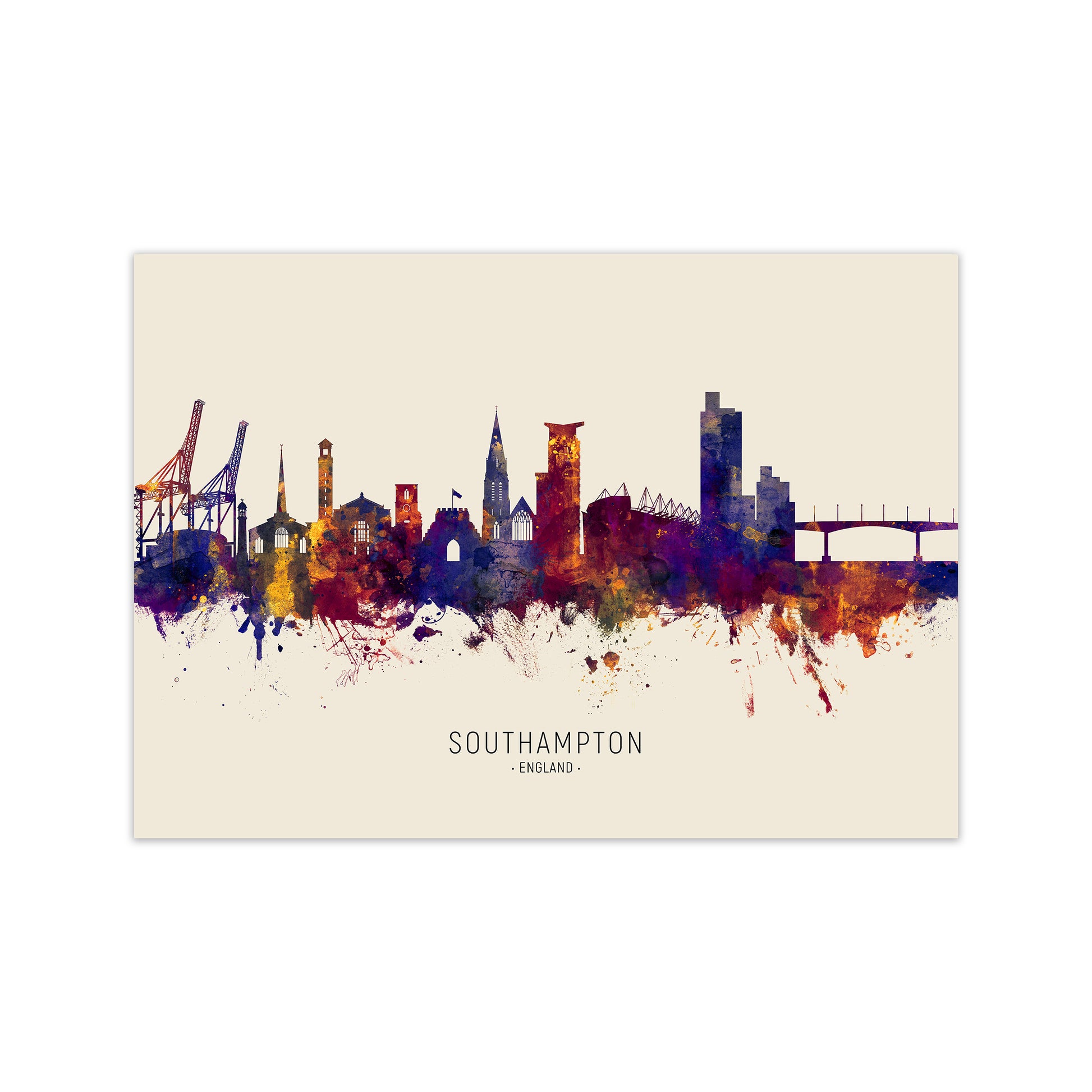 Southampton England Skyline Autumn City Name Art Print by Michael Tompsett Print Only