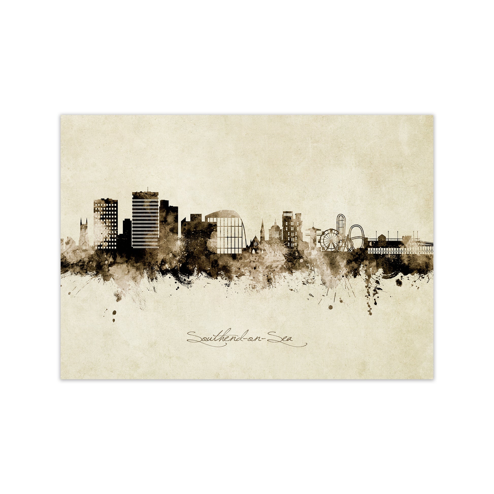 Southend-On-Sea England Skyline Vintage Art Print by Michael Tompsett Print Only