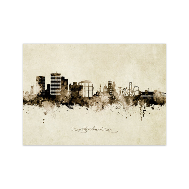 Southend-On-Sea England Skyline Vintage Art Print by Michael Tompsett Print Only