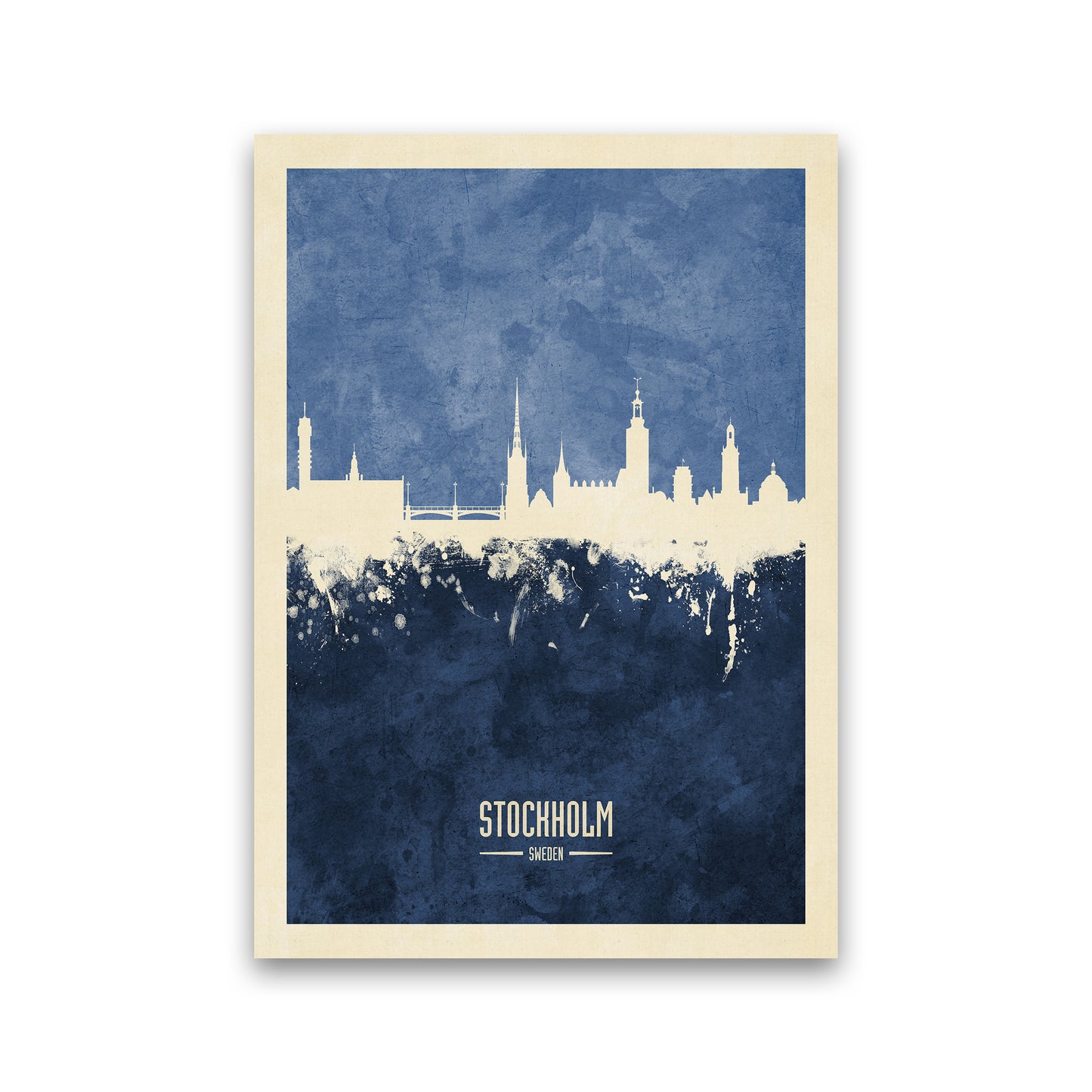 Stockholm Sweden Skyline Portrait Navy Art Print by Michael Tompsett Print Only