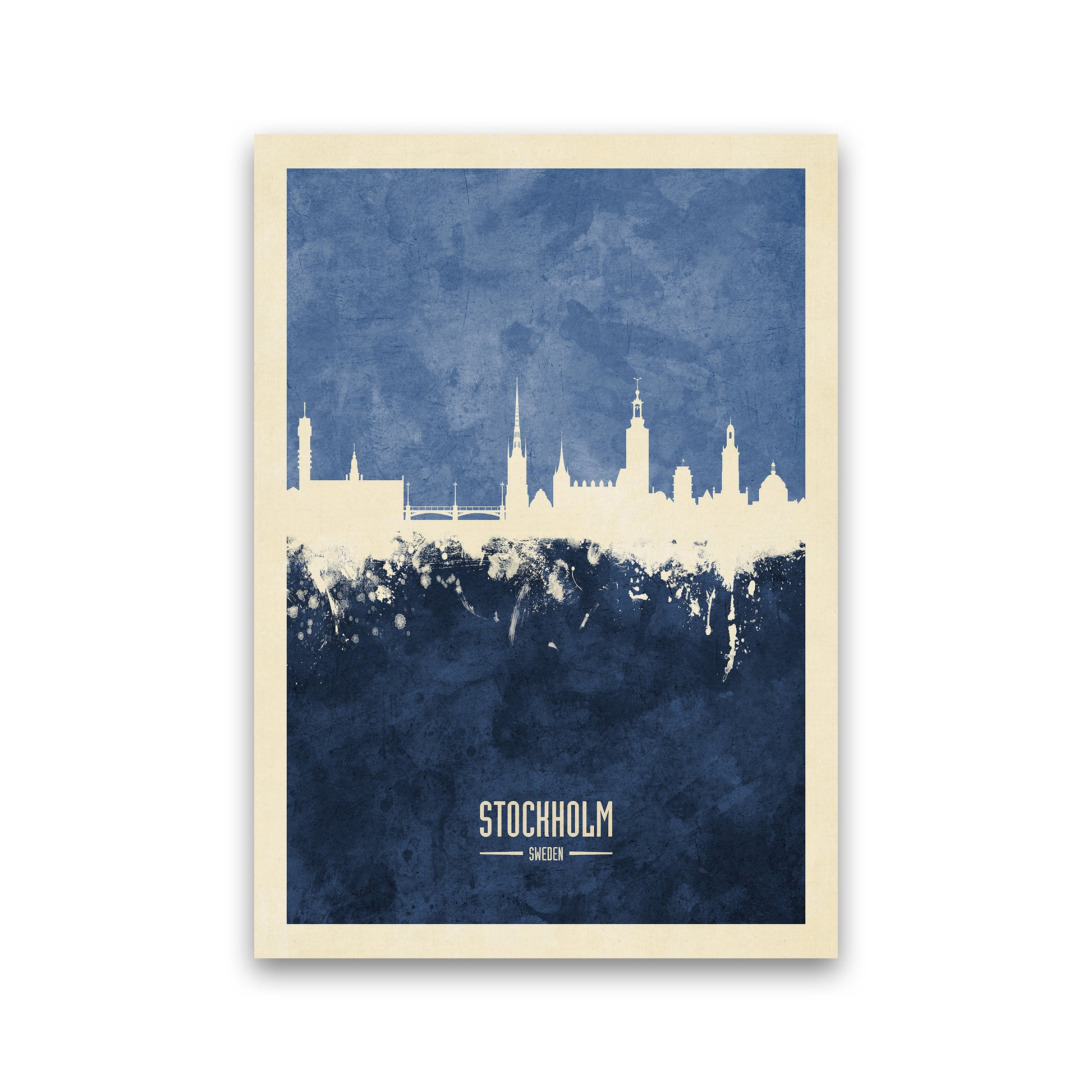 Stockholm Sweden Skyline Portrait Navy Art Print by Michael Tompsett Print Only