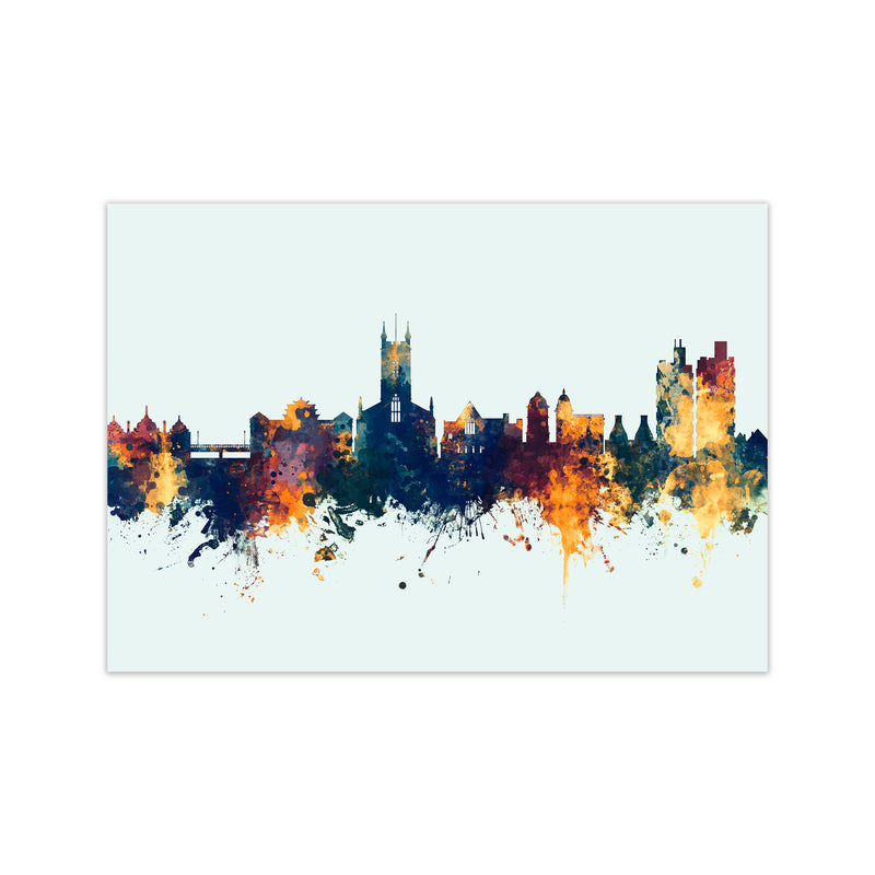 Stoke-On-Trent England Skyline Blue Orange Art Print by Michael Tompsett Print Only