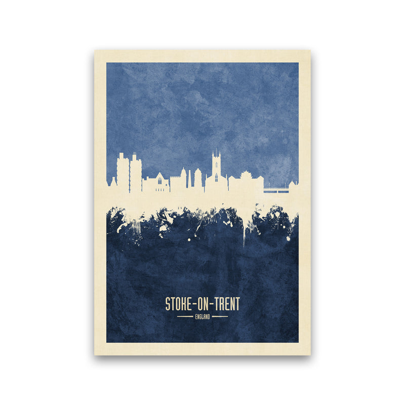 Stoke-On-Trent England Skyline Portrait Navy Art Print by Michael Tompsett Print Only