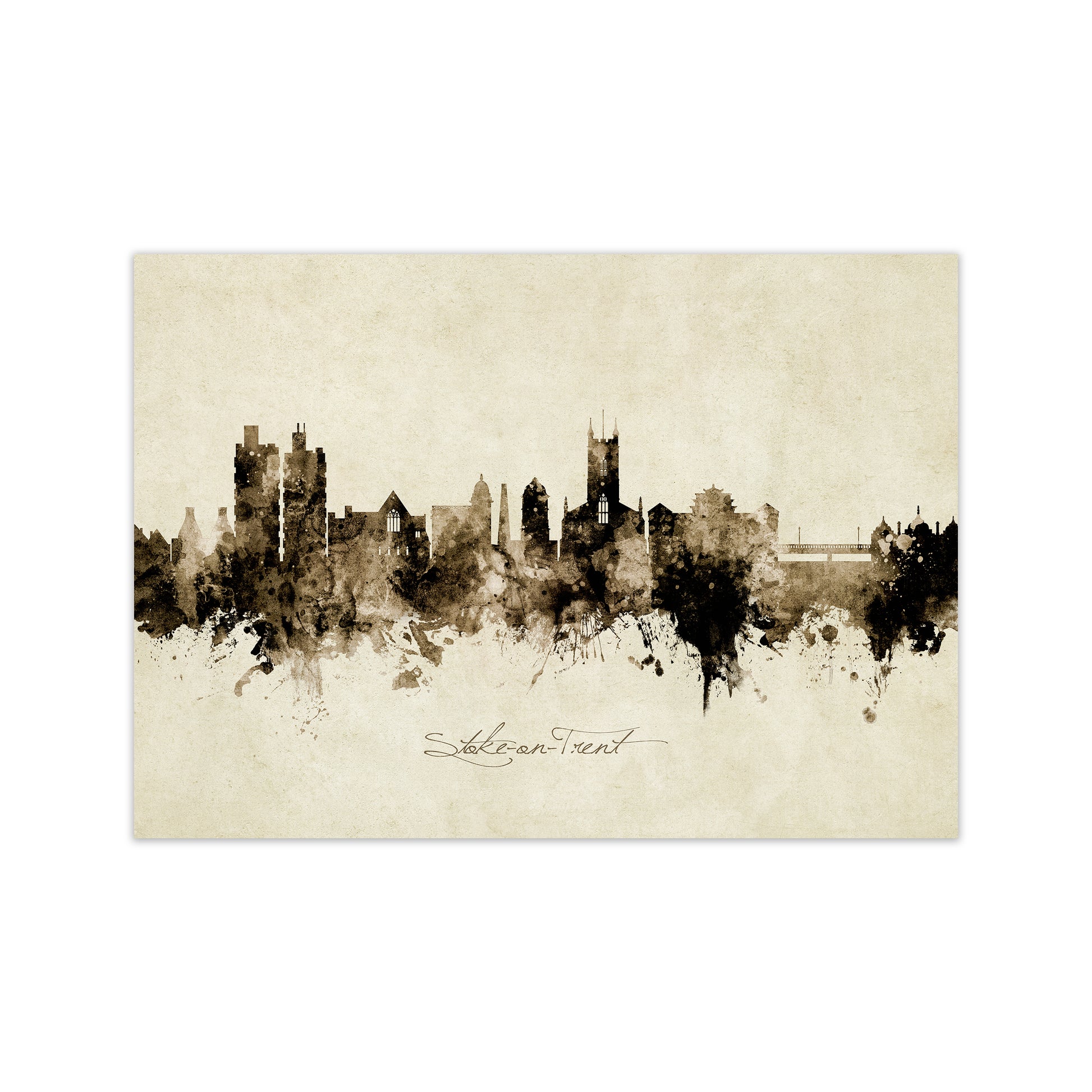 Stoke-On-Trent England Skyline Vintage Art Print by Michael Tompsett Print Only